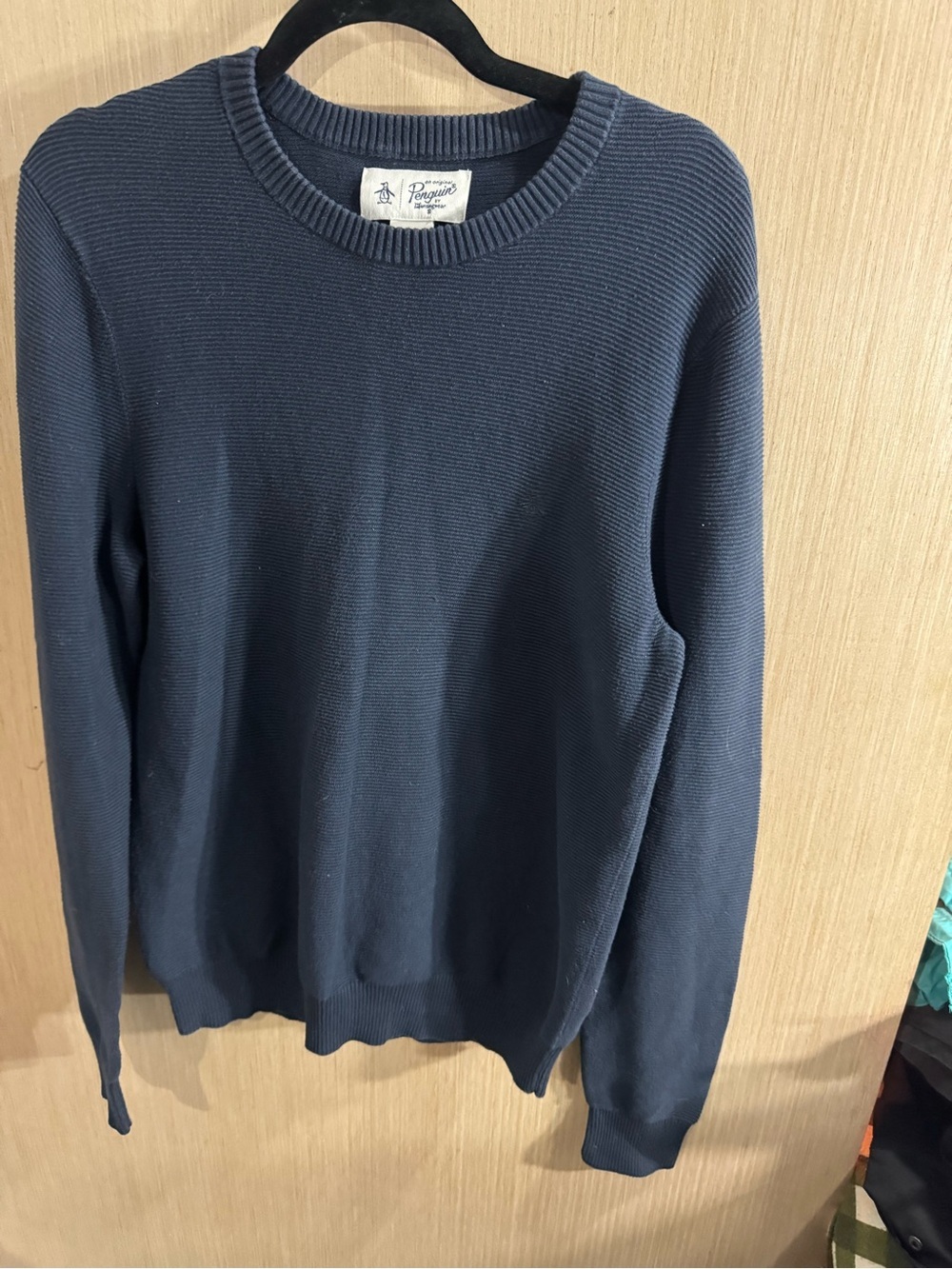 Original Penguin Men's Dark Blue Ribbed Crewneck Sweater Size Medium